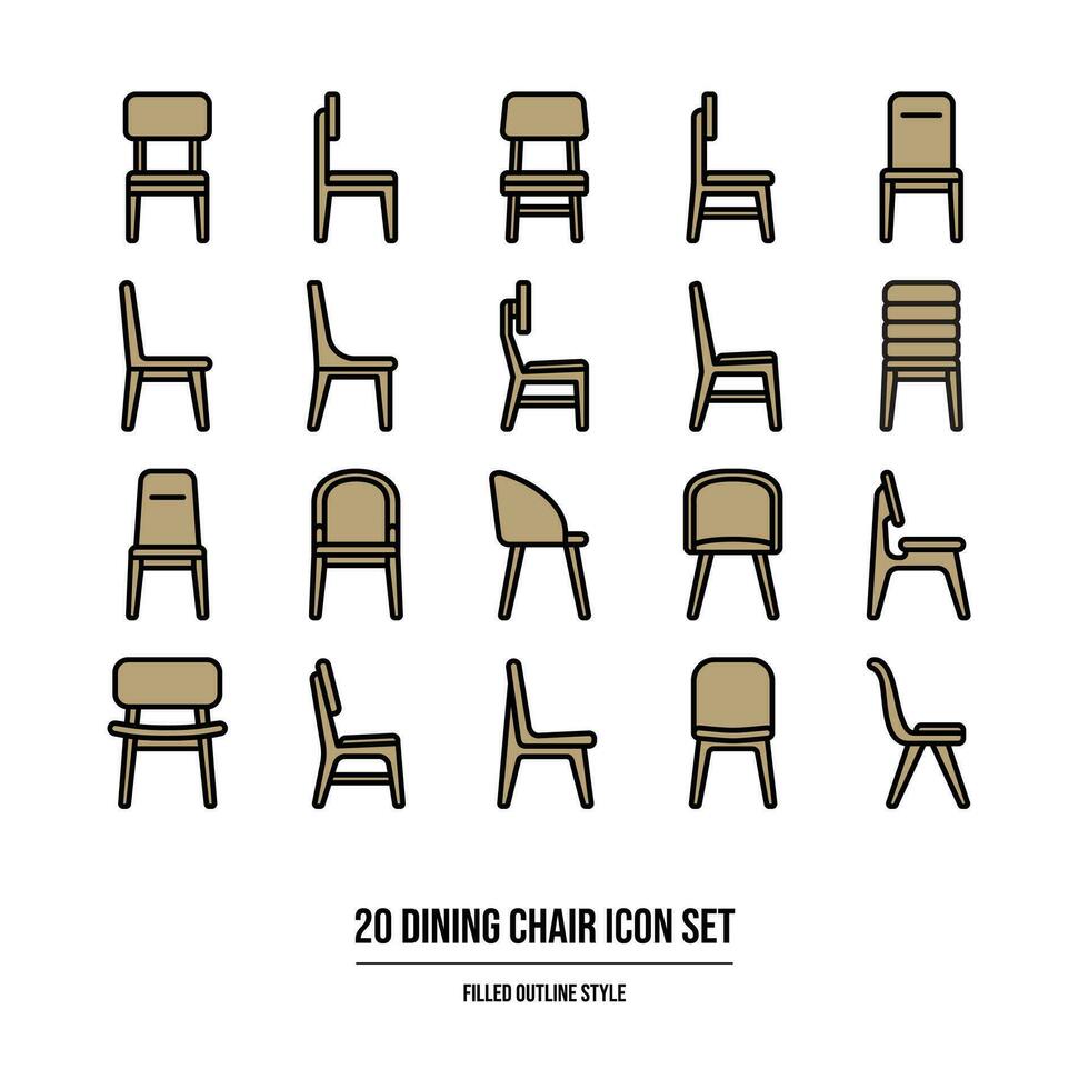 Dining chair Icon Set In Line Style vector