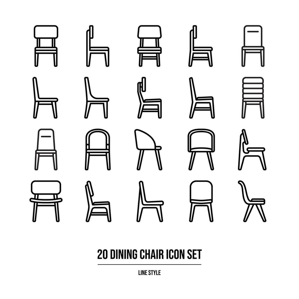 Dining chair Icon Set In Line Style vector