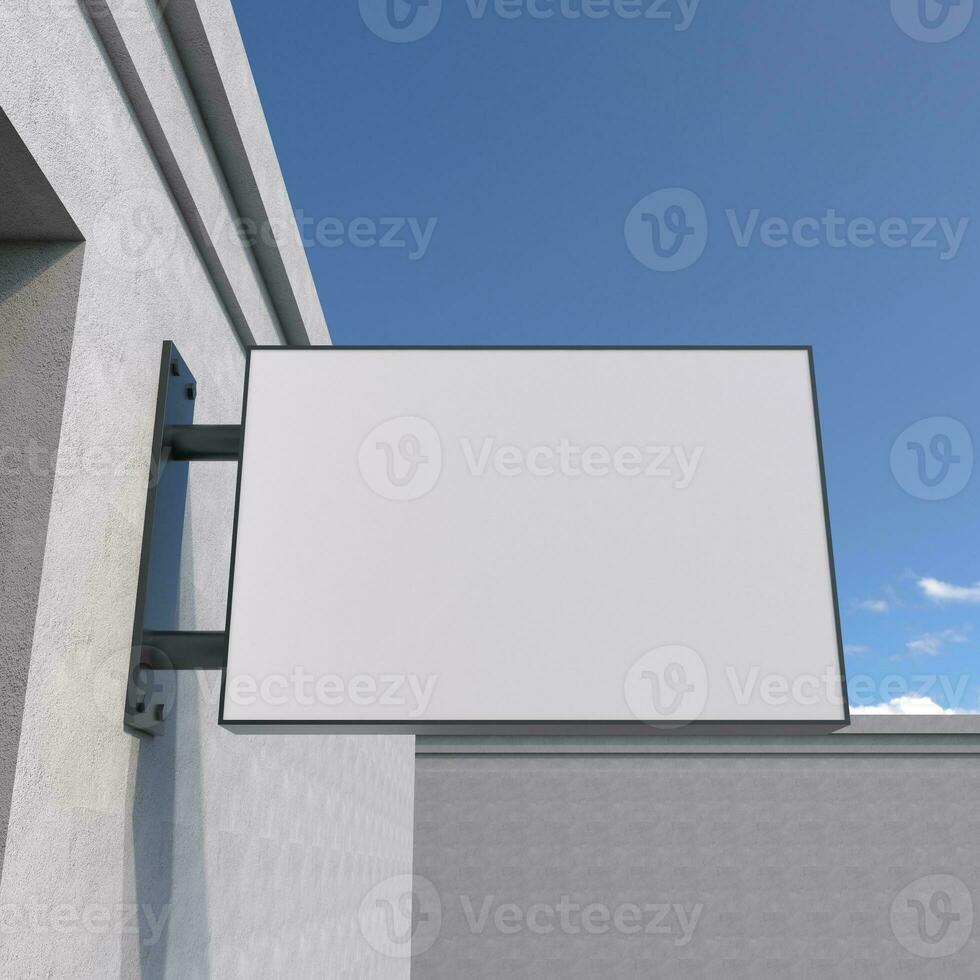 Blank, outdoor signage, signboard mockup, sign mounted on the building for logo presentation. 3d rendering photo