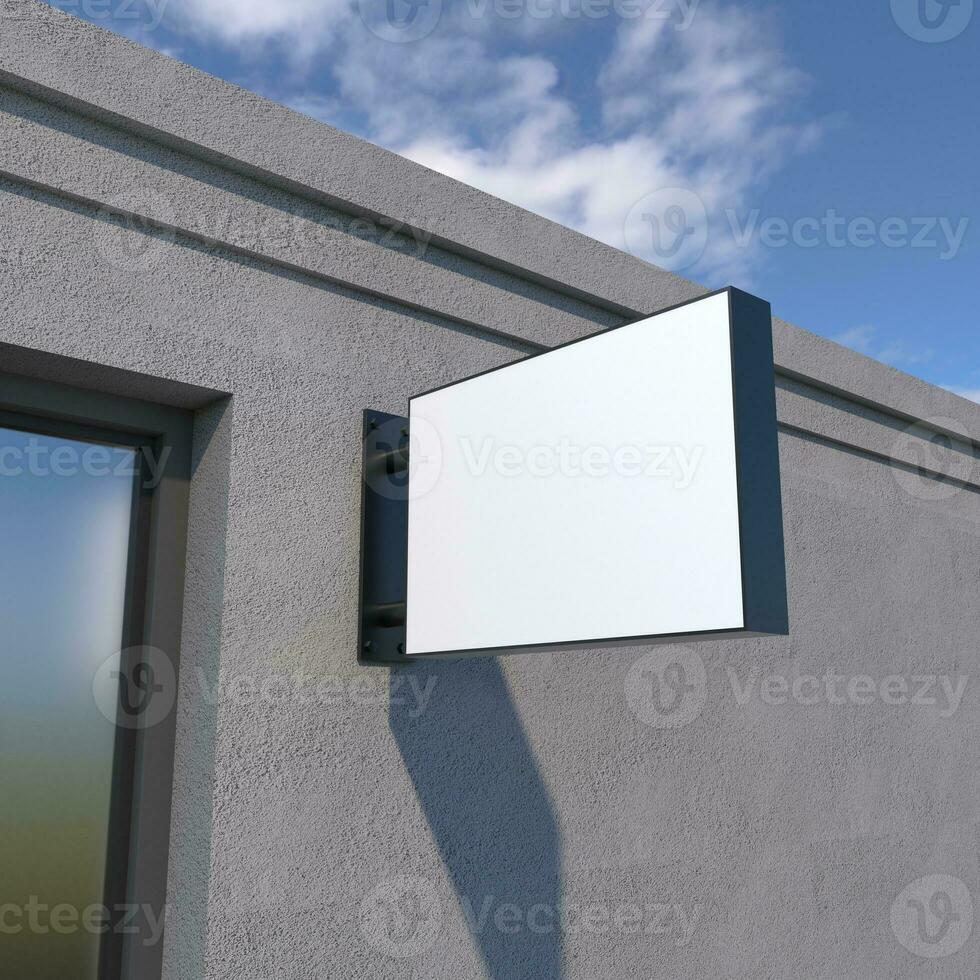 Blank, outdoor signage, signboard mockup, sign mounted on the building for logo presentation. 3d rendering photo