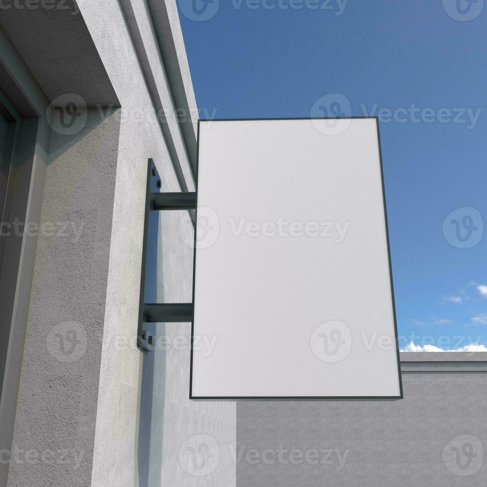 Blank, outdoor signage, signboard mockup, sign mounted on the building for logo presentation. 3d rendering photo