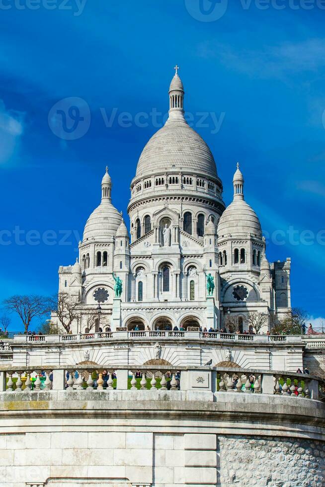 The historical Sacre Coeur Basilica built on the eighteen century at the Montmartre hill  in Paris France photo