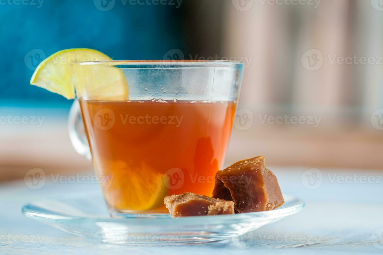 Hot sugarcane water with lemon. Aguapanela photo