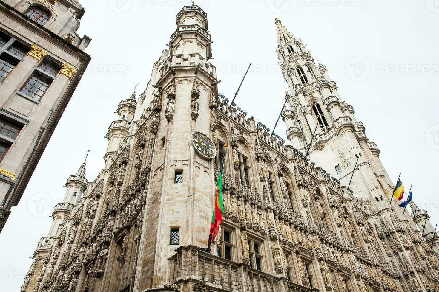 Facade of the historic Brussels town hall building located on the famous Grand Place built in the 15th century photo