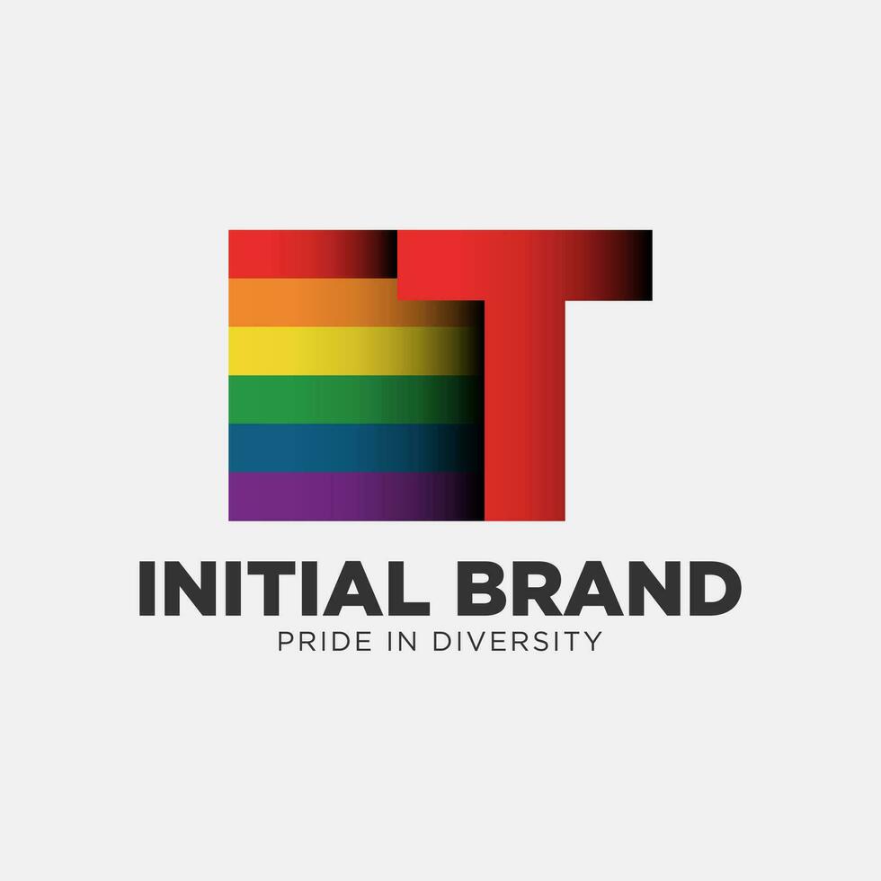 letter T rainbow color pride community and company initial vector logo design