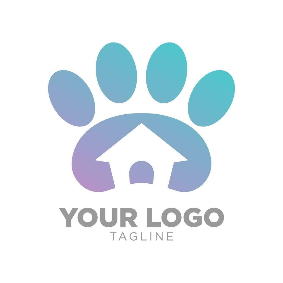paws and negative space of home with trendy gradient color for pet house vector logo design