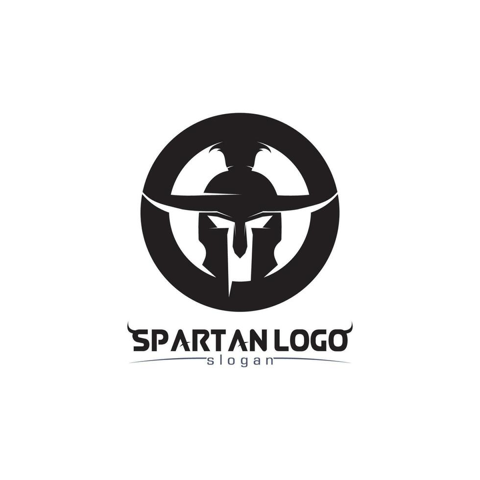 espartano logo negro gladiador y vector diseño casco y cabeza negro