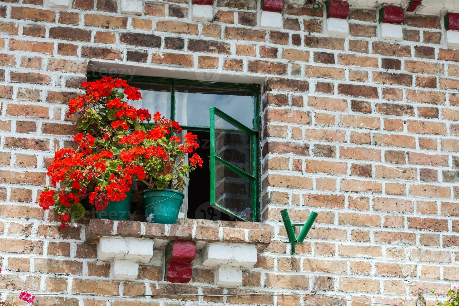 Detail of the beautiful antique houses of the small town of Mongui in Colombia photo