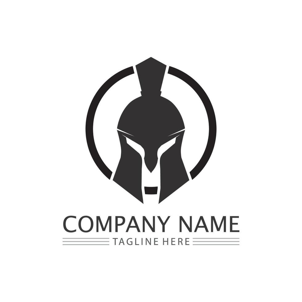 Spartan Helmet logo and gladiator, power, vintage, sword, safety, legendary logo and vector of soldier classic