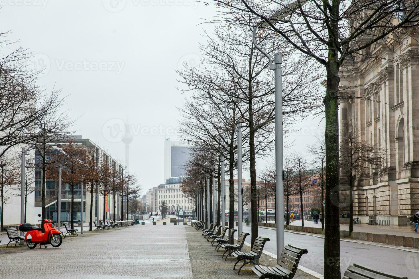 View of the Paul Lobe Allee on a cold end of winter day in Berlin photo