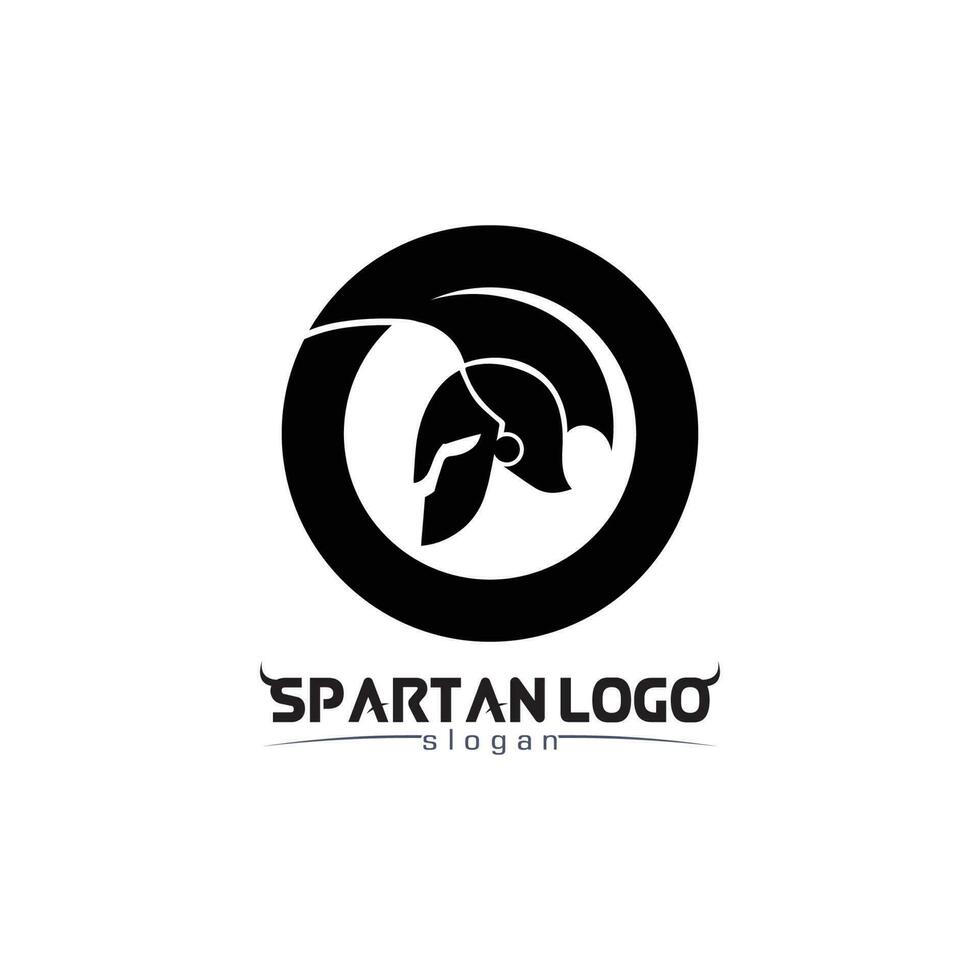 espartano logo negro gladiador y vector diseño casco y cabeza negro