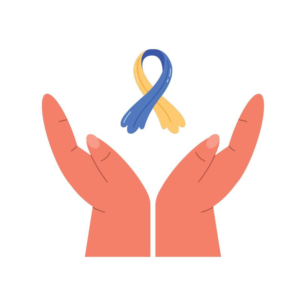 hands with down syndrome ribbon icon vector
