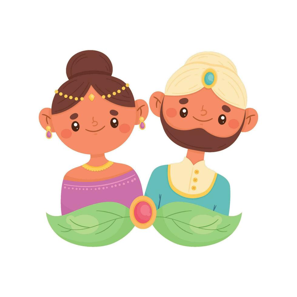 indian culture couple comic characters vector