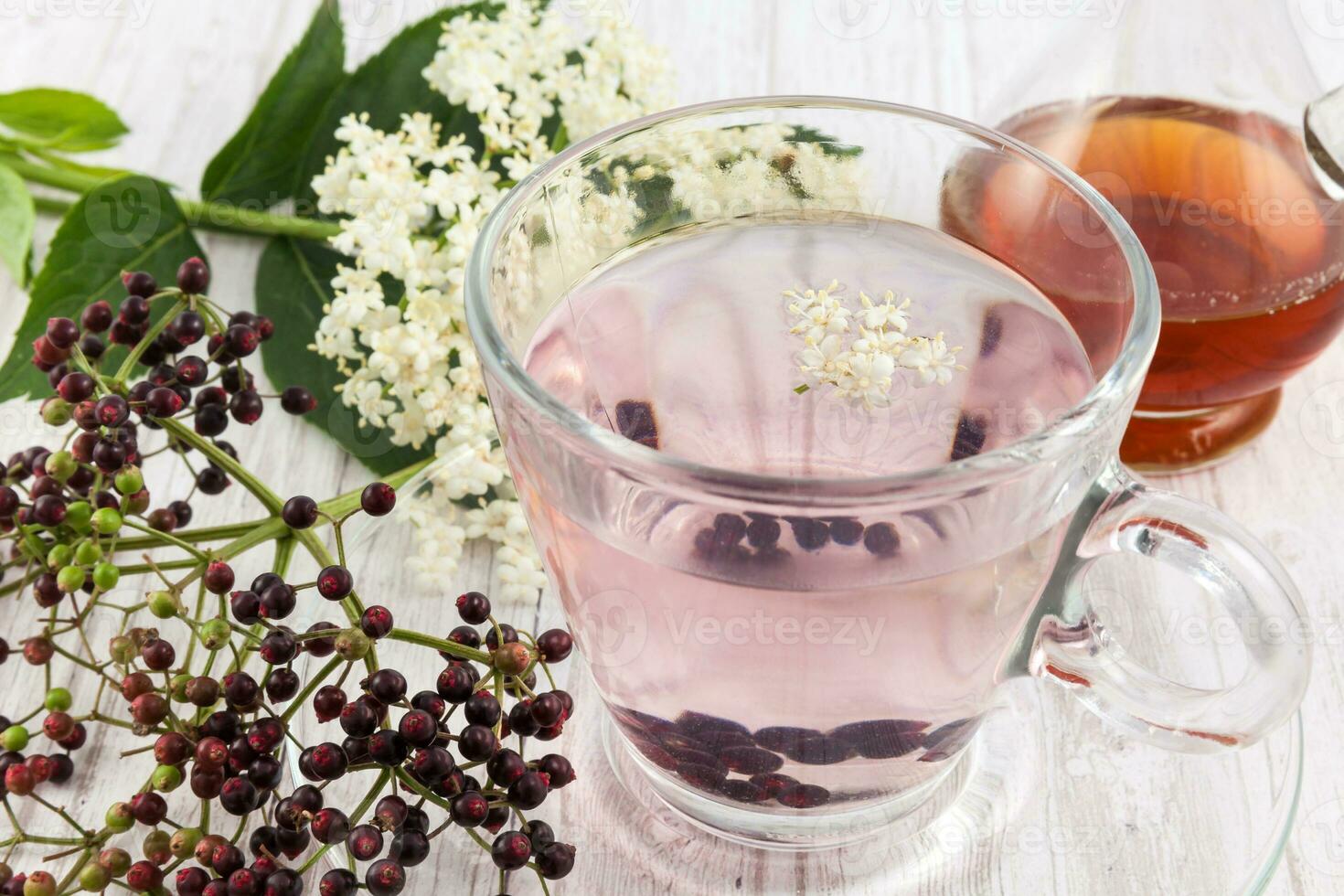 Elderberry infusion in water. Sambucus nigra photo