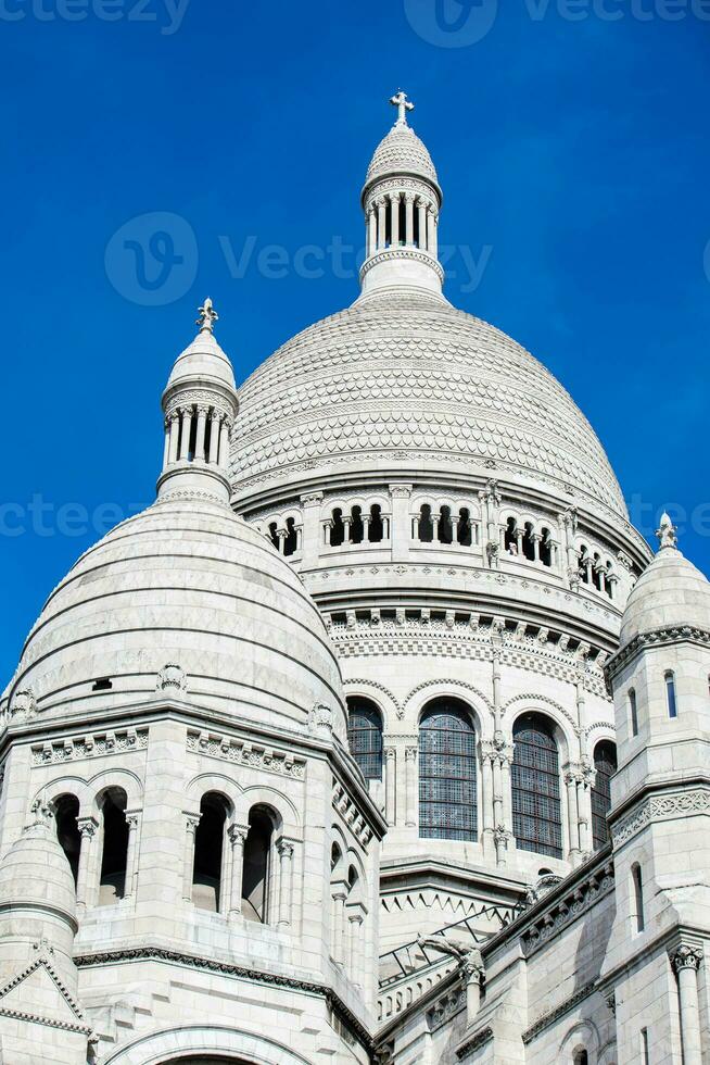 The historical Sacre Coeur Basilica built on the eighteen century at the Montmartre hill  in Paris France photo