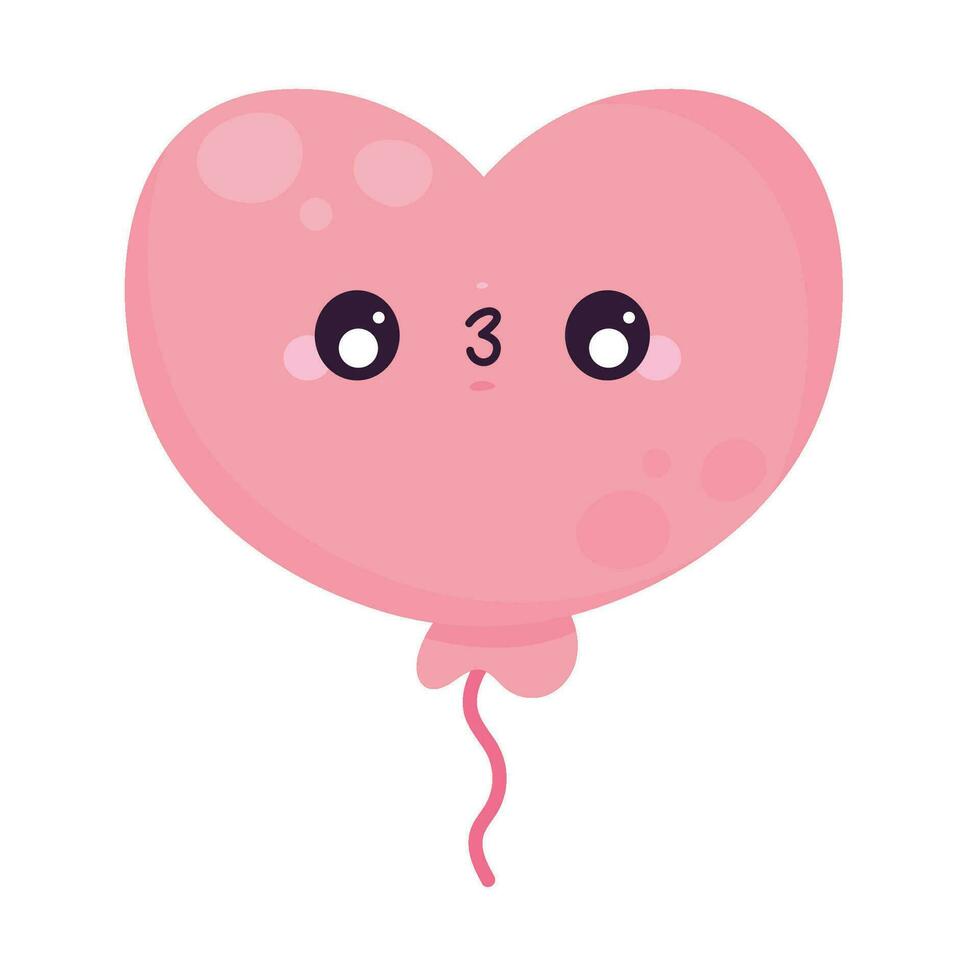 corazón rosado globo helio kawaii personaje vector