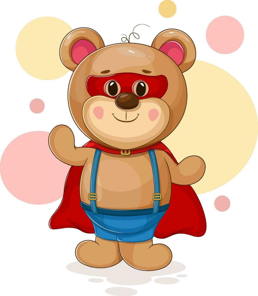 Superbear. Fun vector illustration of a bear-boy in a superhero cape