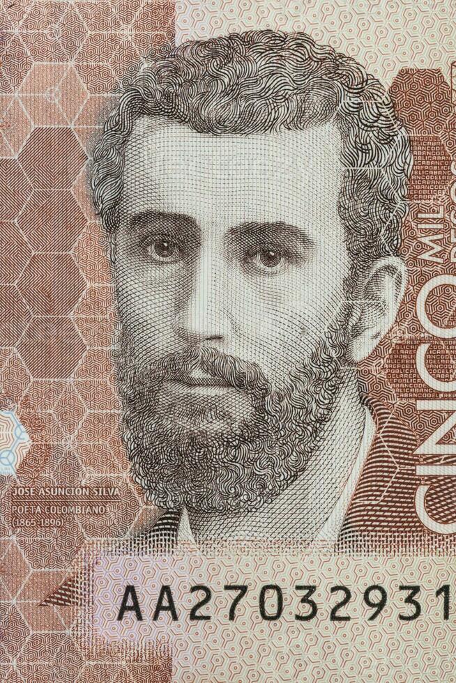 Poet Jose Asuncion Silva on the five thousand Colombian pesos bill photo