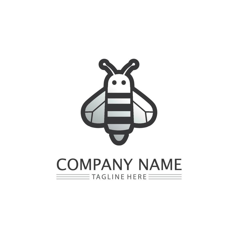 Honey and bee icon logo vector animal design and illustration