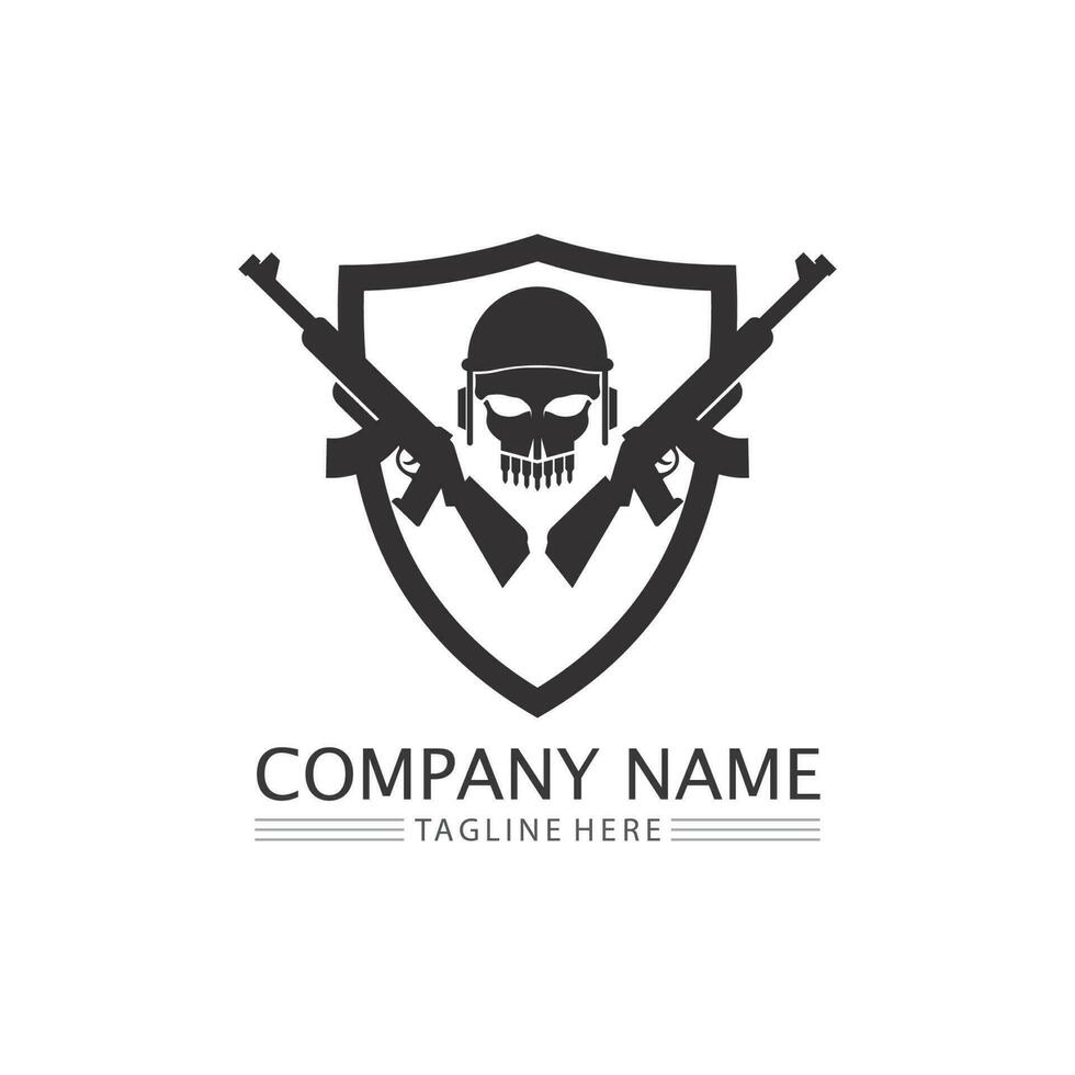 Gun logo and Army soldier sniper shot vector Design Illustration military shot revolver