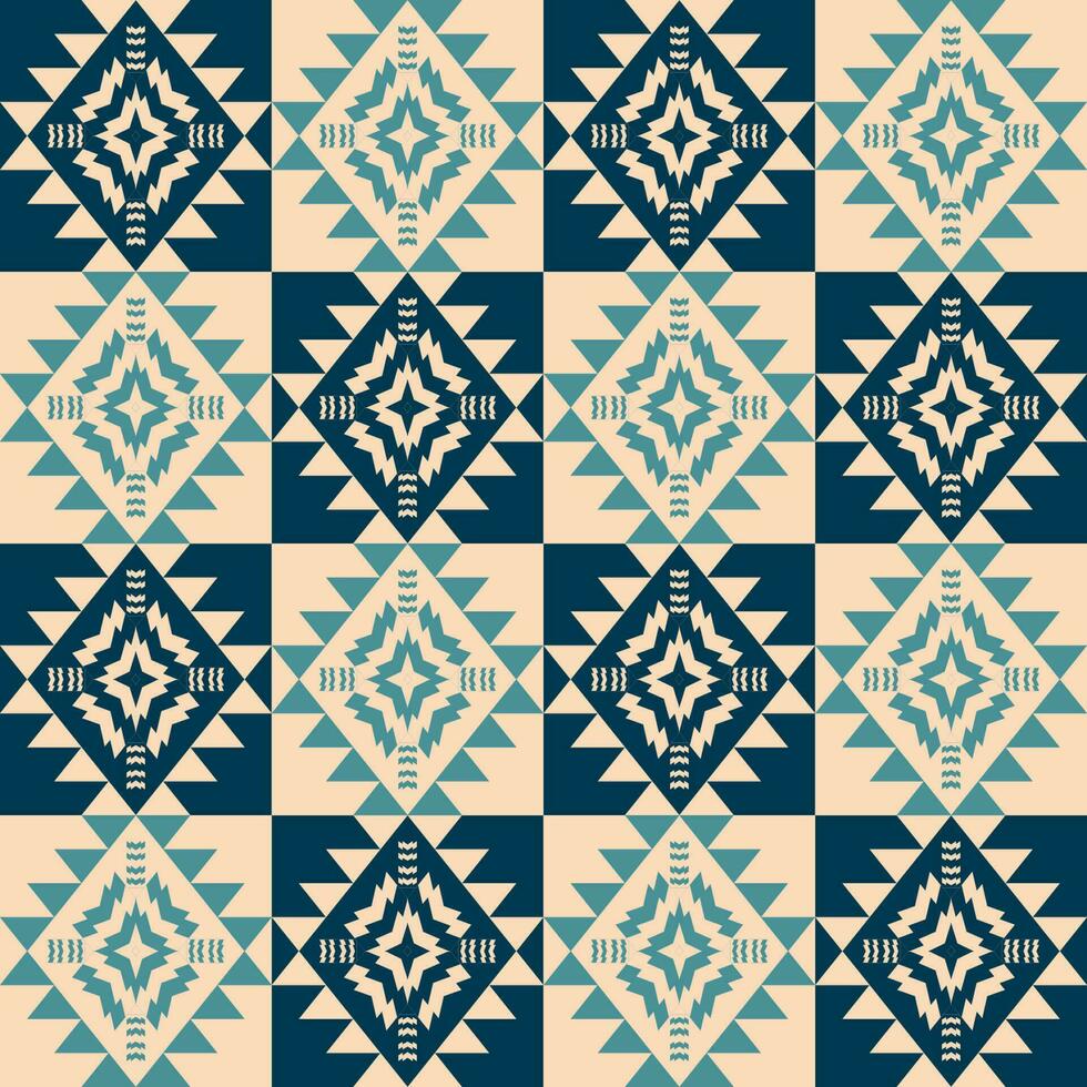 Ethnic blue-white color geometric checkered pattern. Ethnic southwest blue-white color seamless pattern. Southwest geometric pattern use for textile, home decoration elements, upholstery, etc. vector