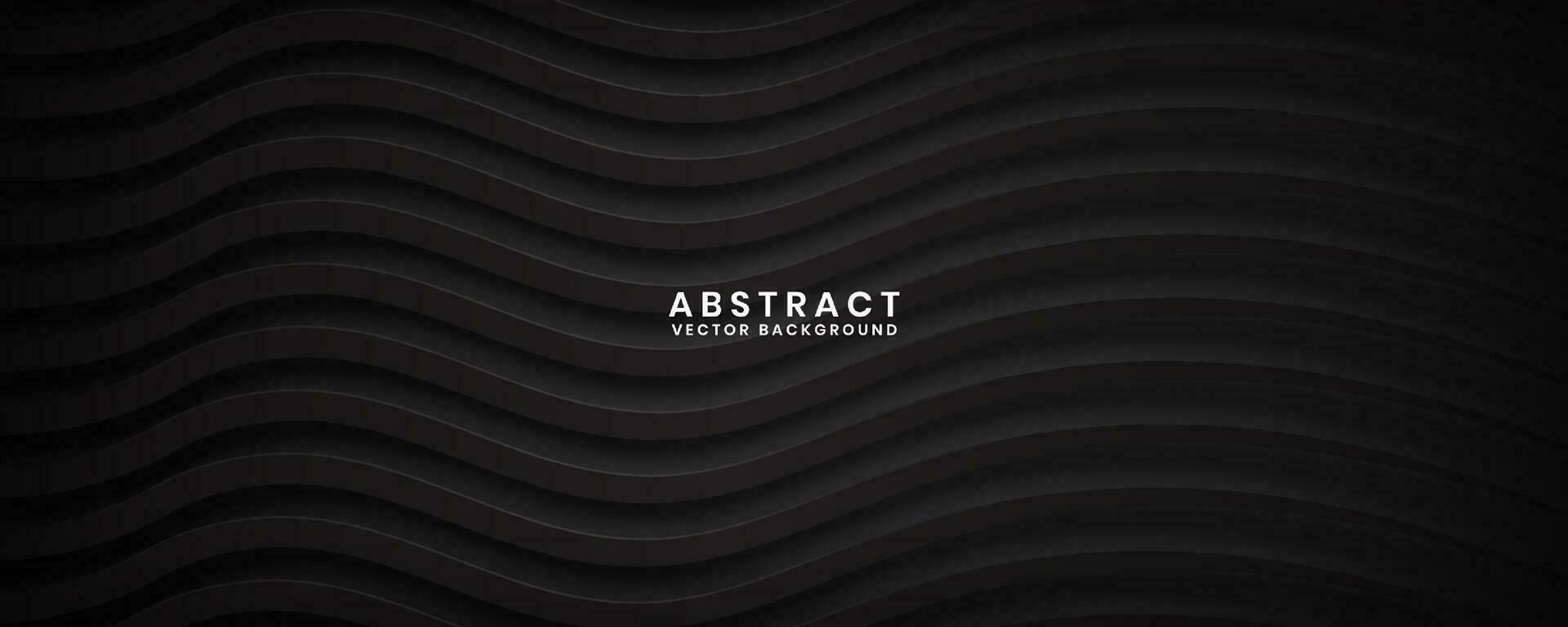 3D black geometric abstract background overlap layer on dark space with waves effect decoration. Modern graphic design element cutout style concept for banner, flyer, card, or brochure cover vector