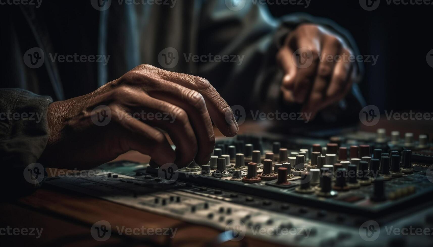 Expert sound engineer mixing music at nightclub generated by AI photo