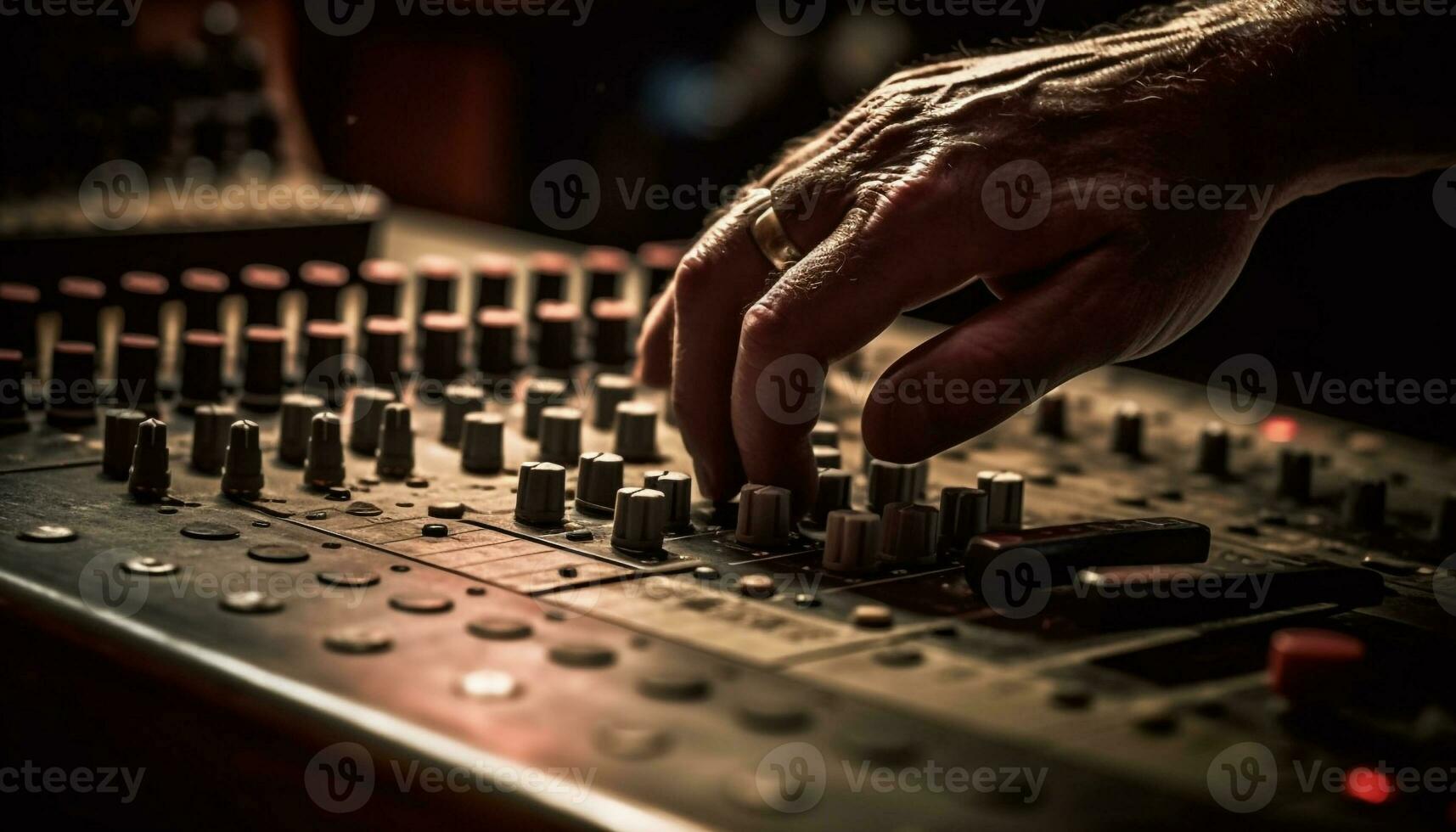 Hand sliding knob on mixer in nightclub performance generated by AI photo