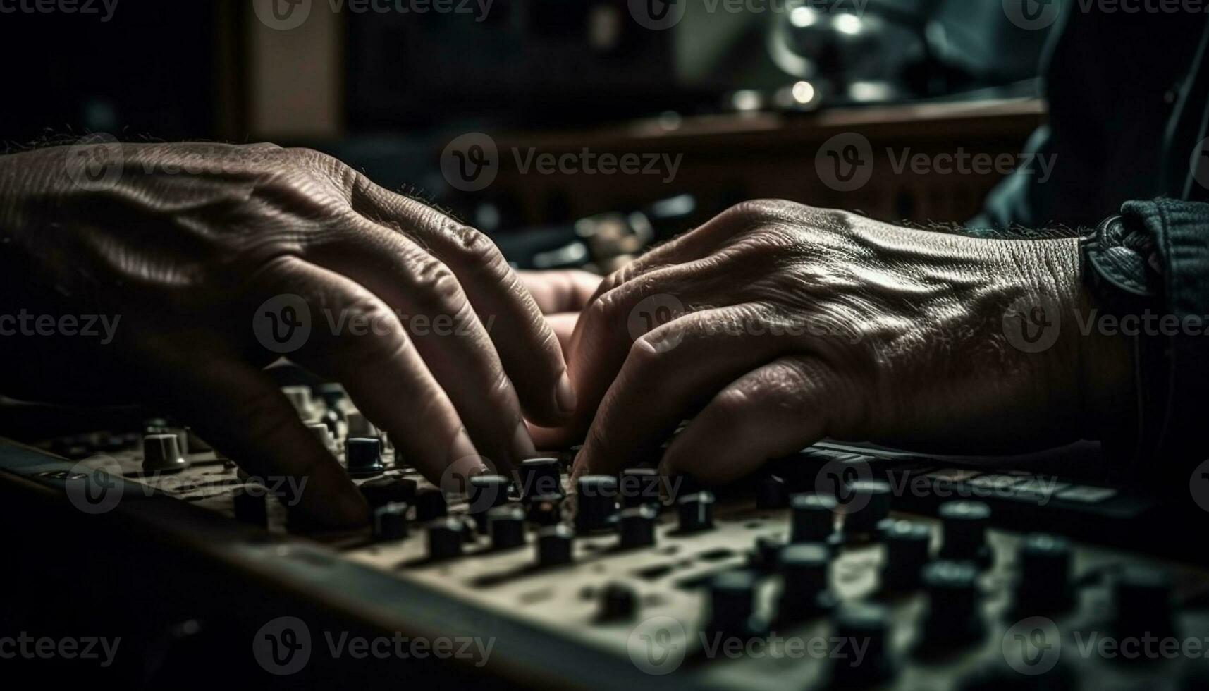 Expert musician mixing music on computer equipment generated by AI photo