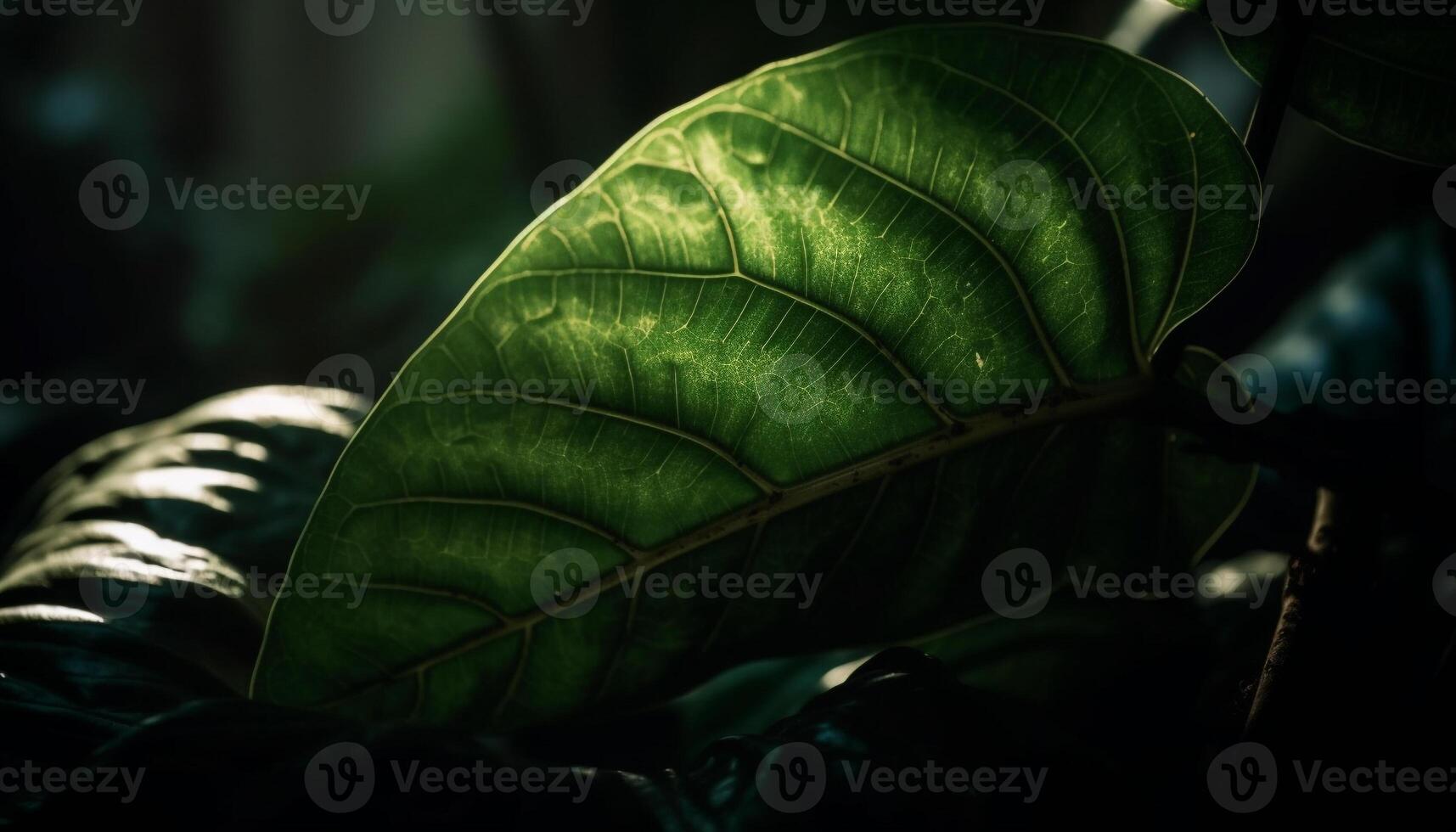 Vibrant leaf vein pattern on green fern generated by AI photo