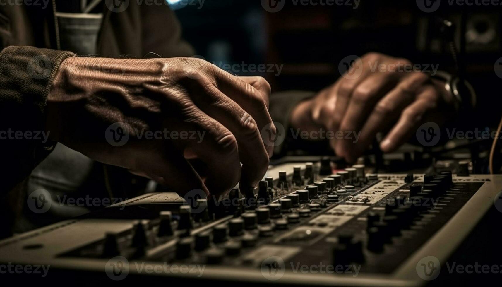 Professional sound engineer mixing music in nightclub generated by AI photo