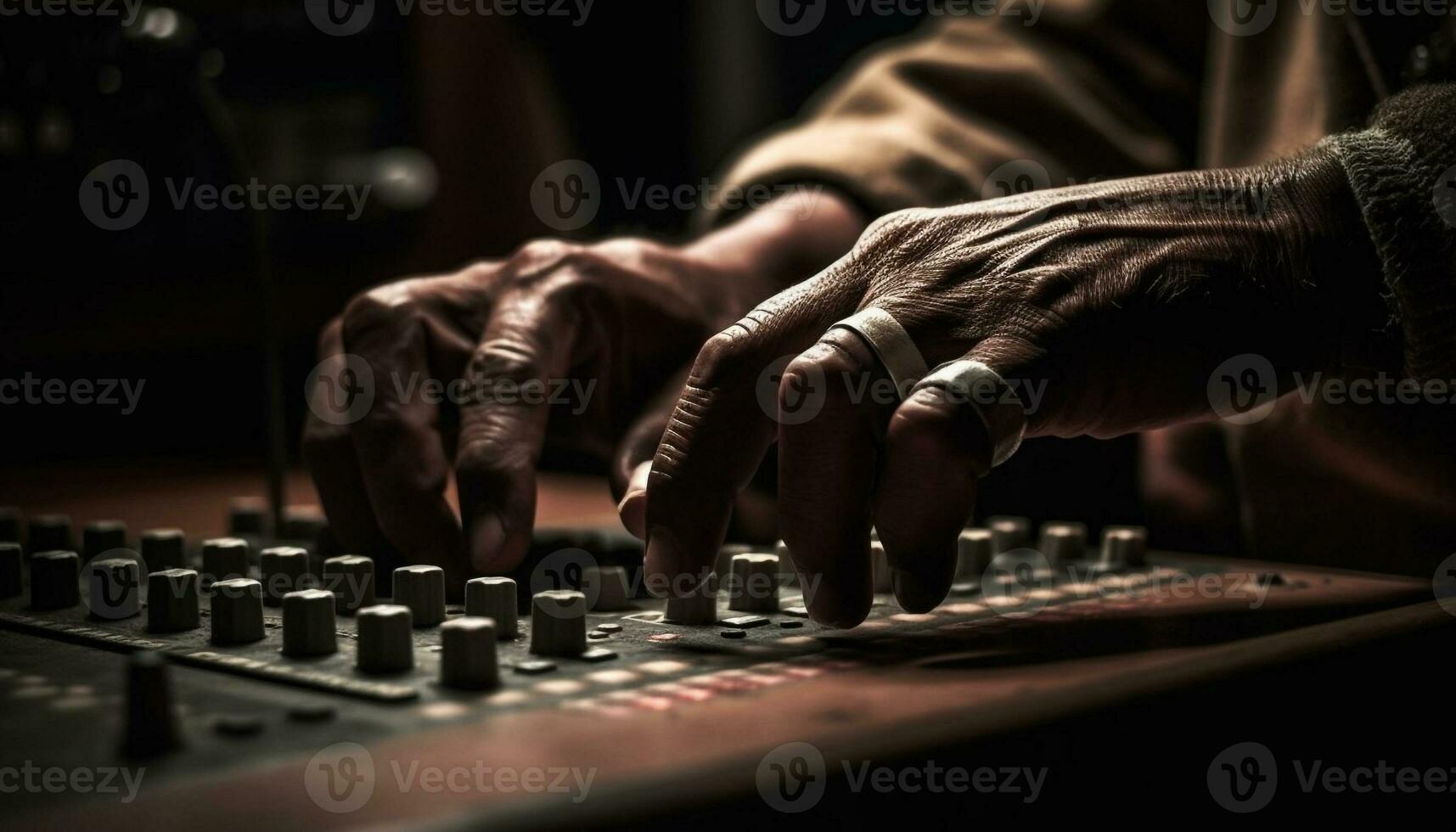 Expert sound engineer adjusting mixer for performance generated by AI photo