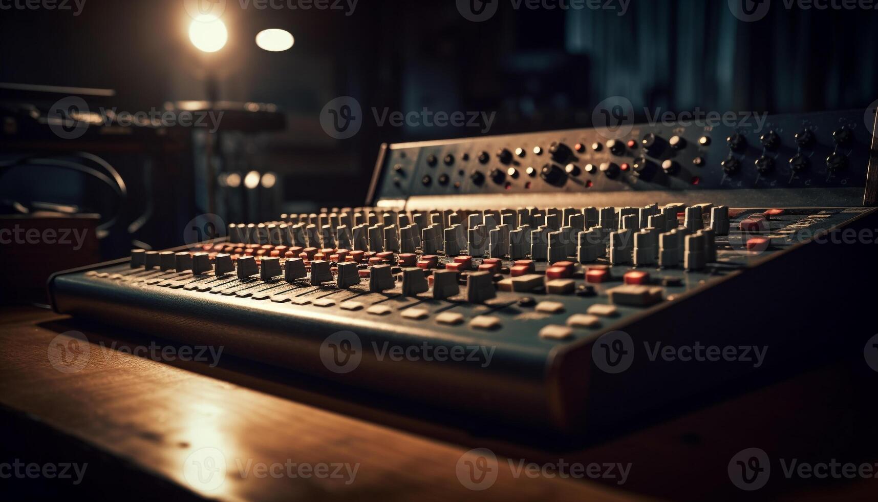 Electric mixer knob sliding, sound engineer working generated by AI photo