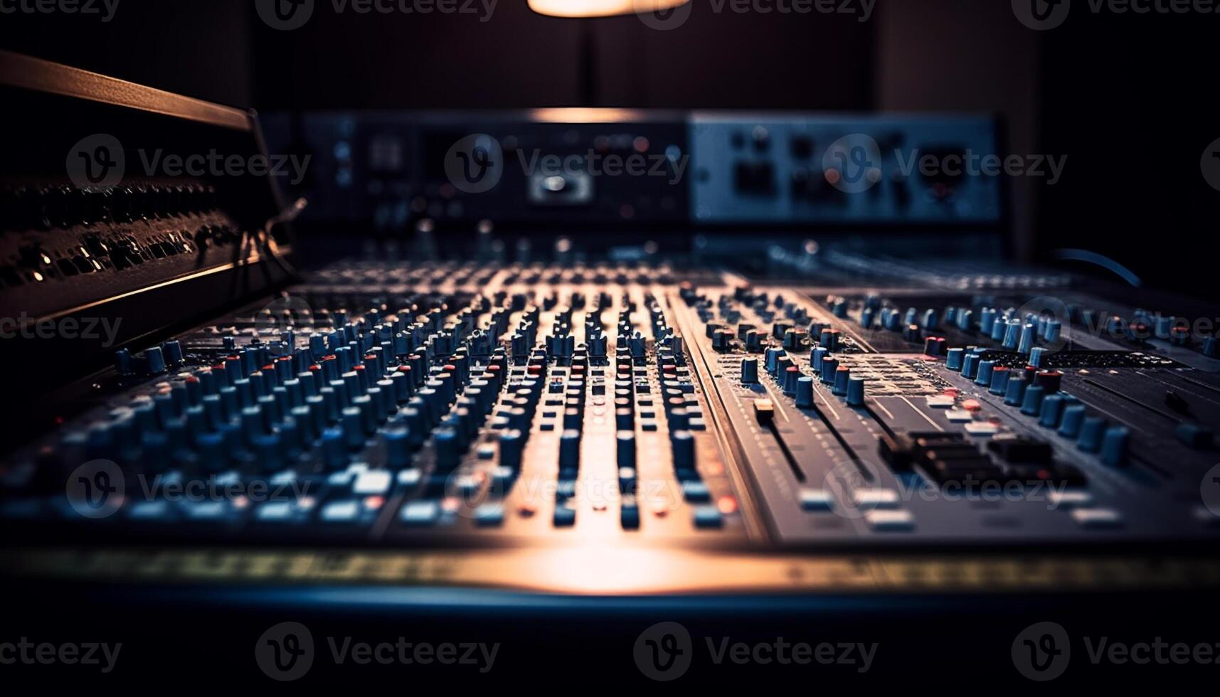 Sound engineer adjusting mixer knobs in nightclub generated by AI photo