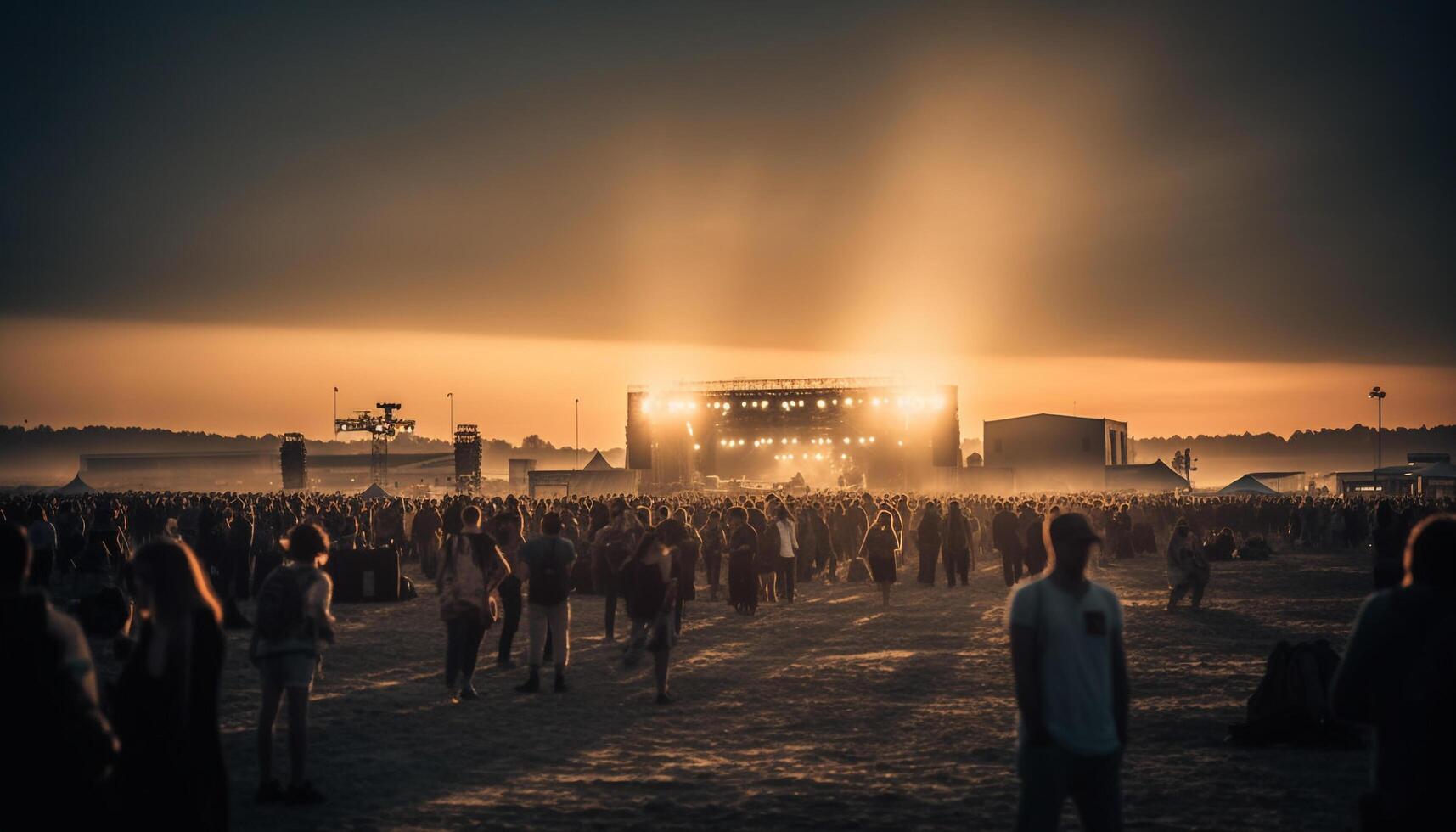 silueta de multitud espalda iluminado por puesta de sol generado por ai foto