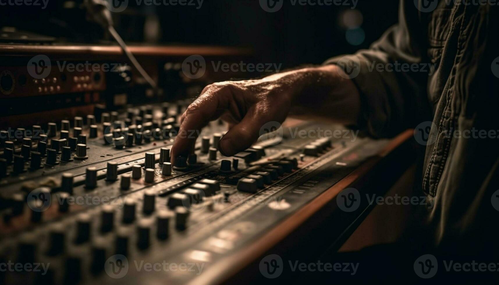 Expert sound engineer mixing music in nightclub generated by AI photo