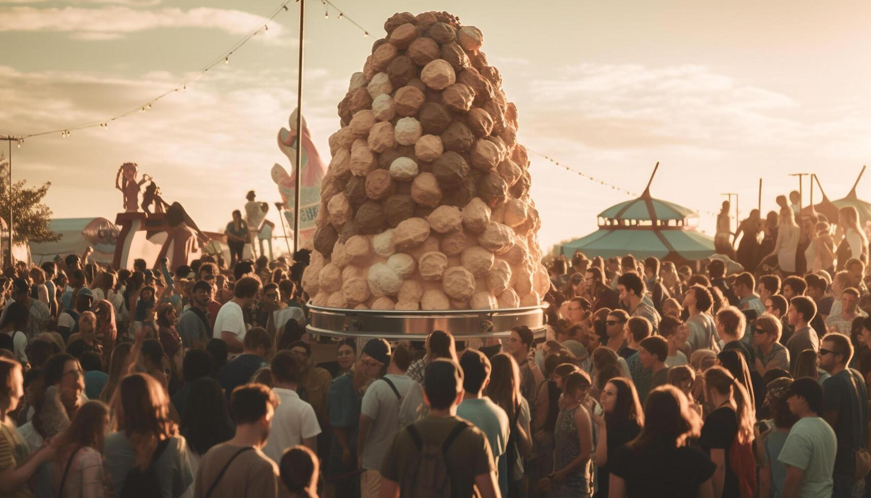 Group of people celebrate traditional festival outdoors generated by AI photo