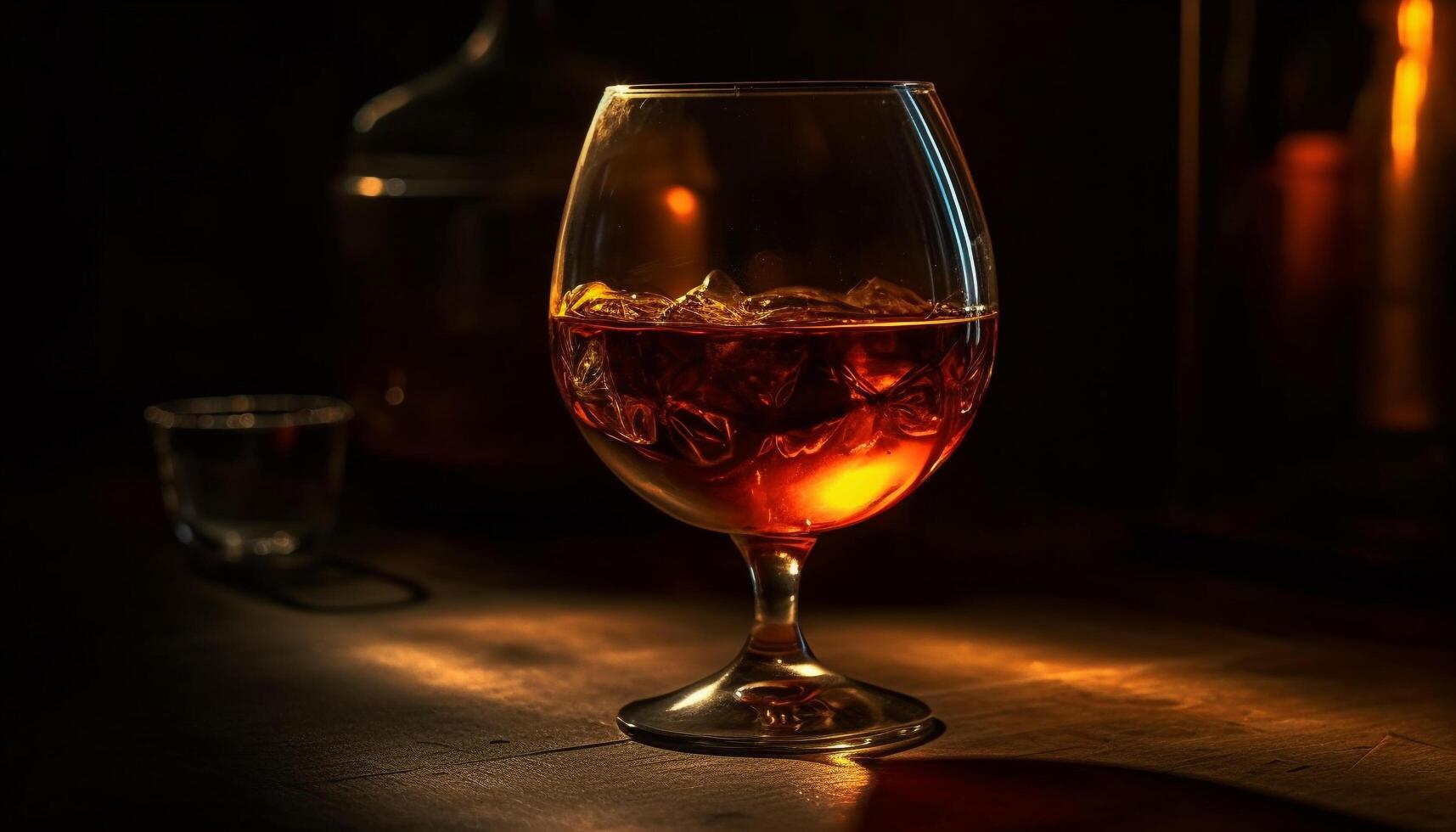 Luxury whiskey and brandy on wooden table generated by AI photo