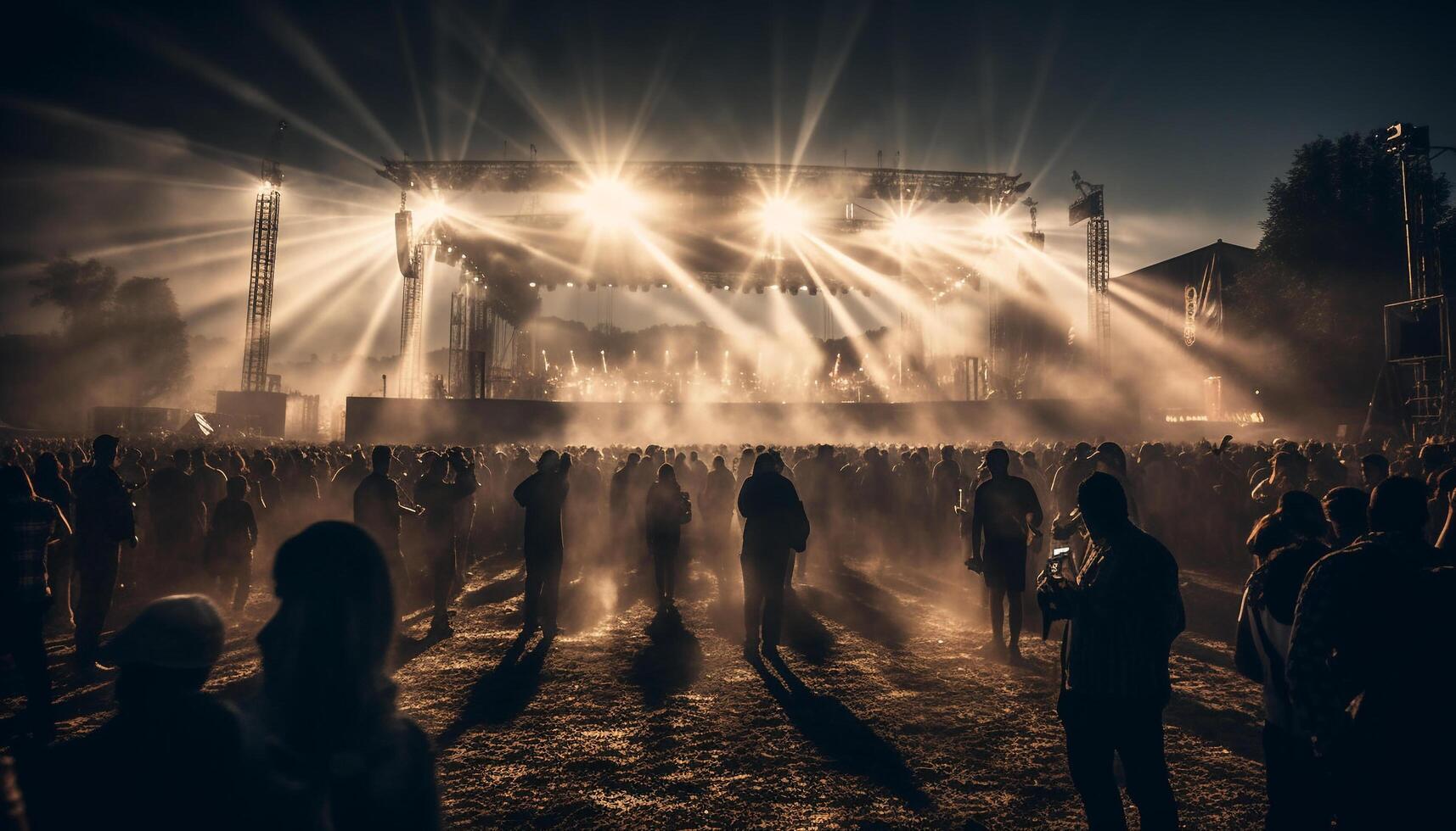 Glowing stage smoke crowd musician generated by AI photo