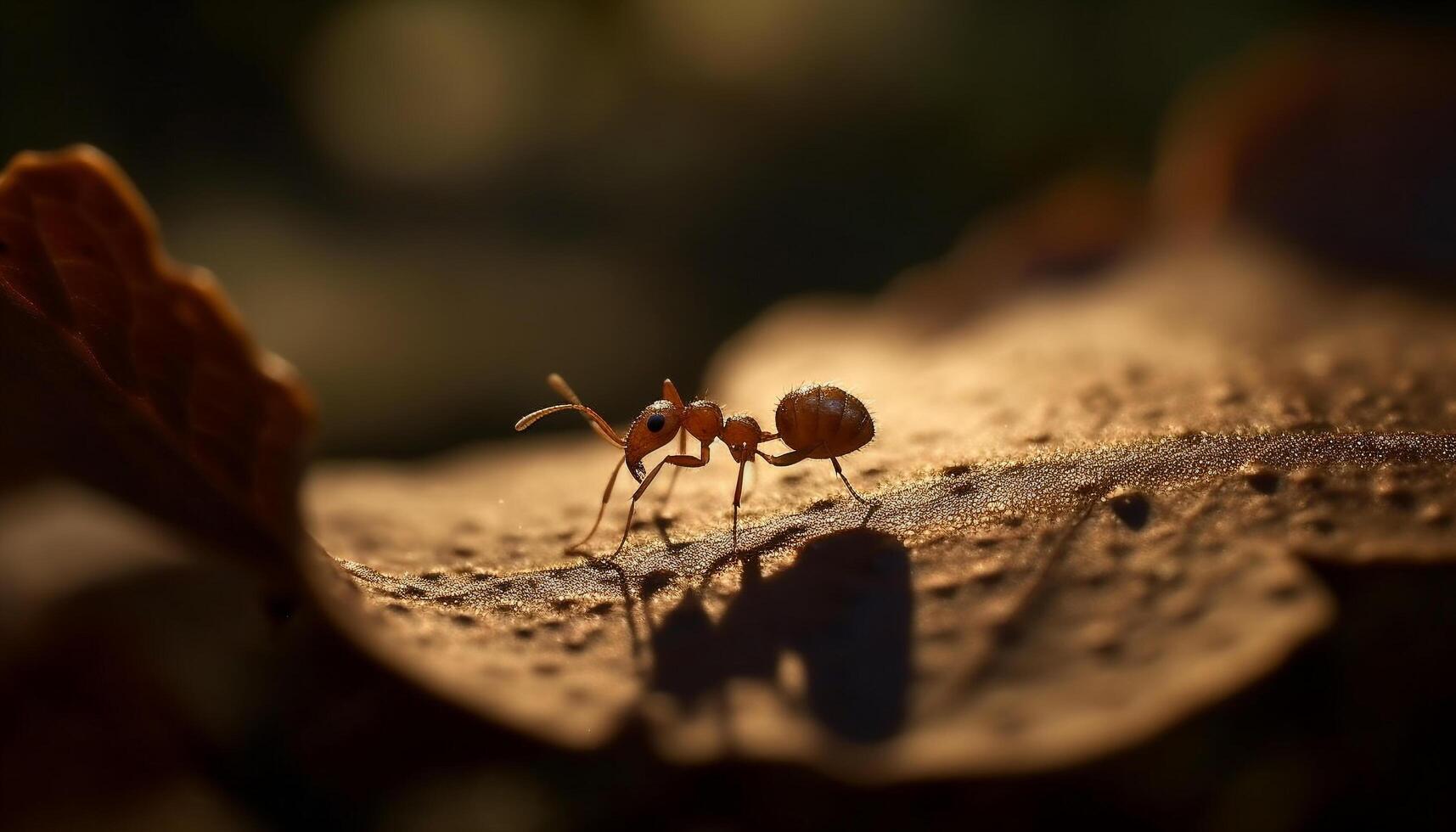 Ants working together on leaf in forest generated by AI photo