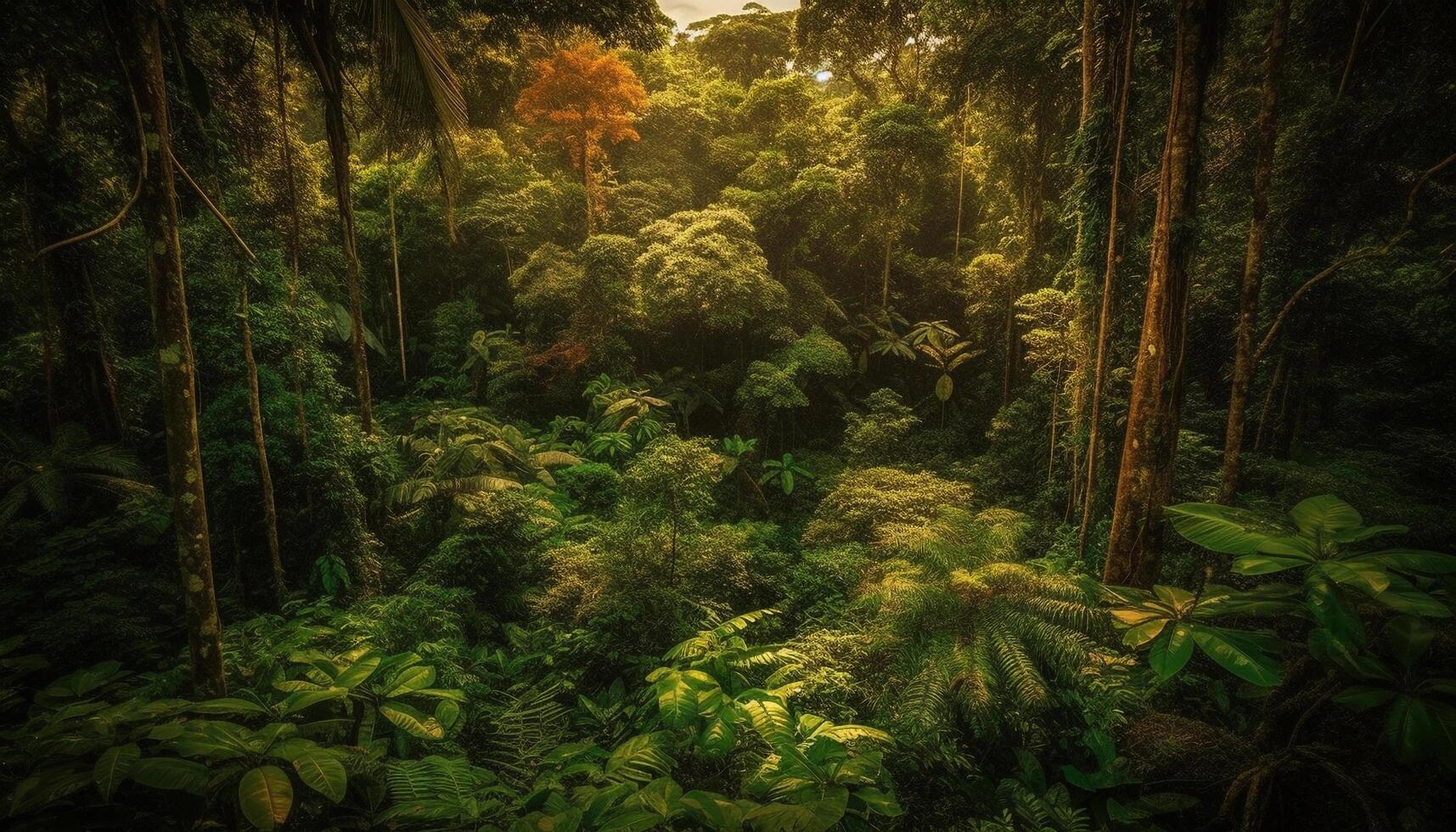 Tropical rainforest beauty in nature, vibrant colors generated by AI photo