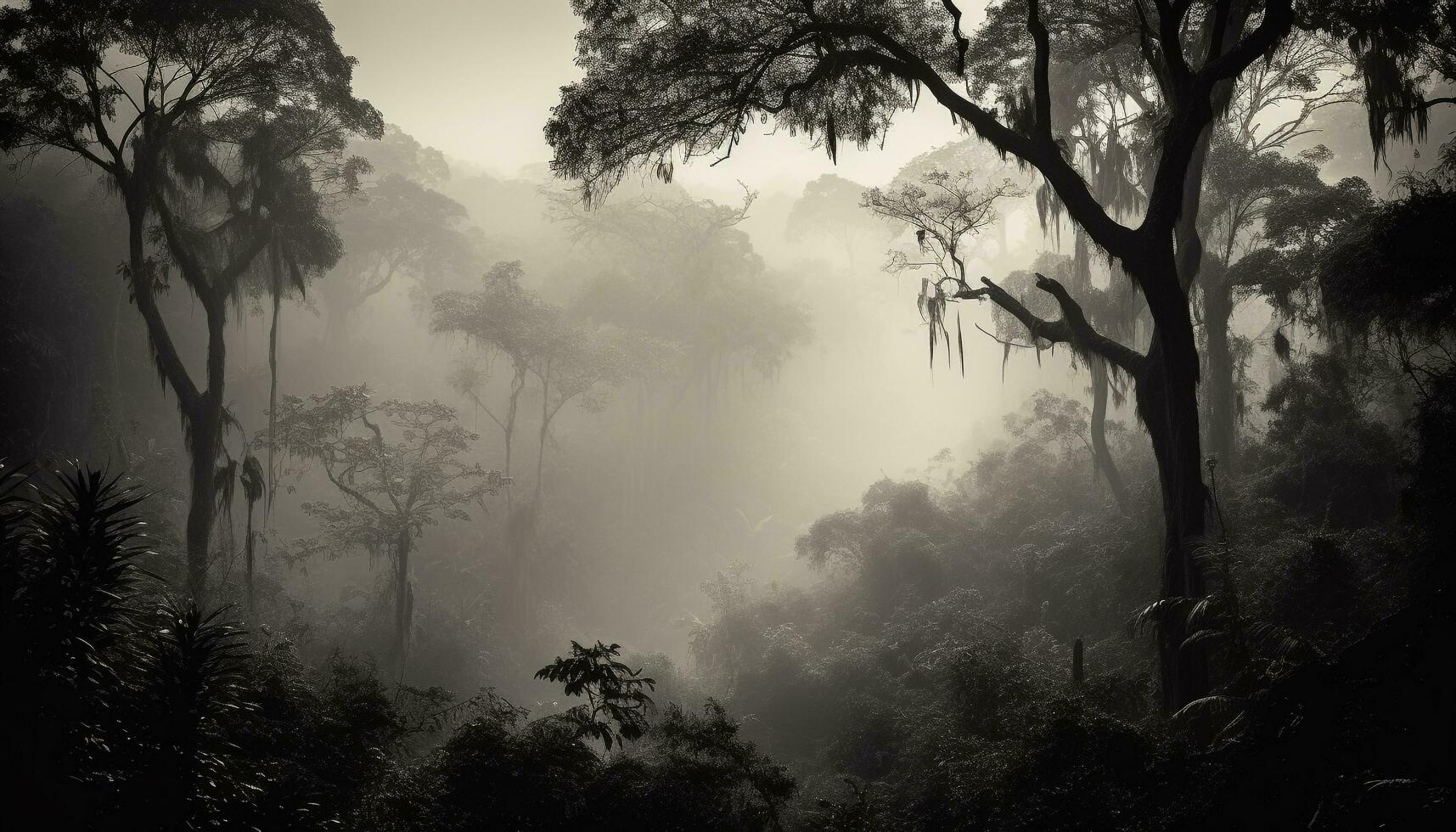 Spooky silhouette in foggy forest at dawn generated by AI photo