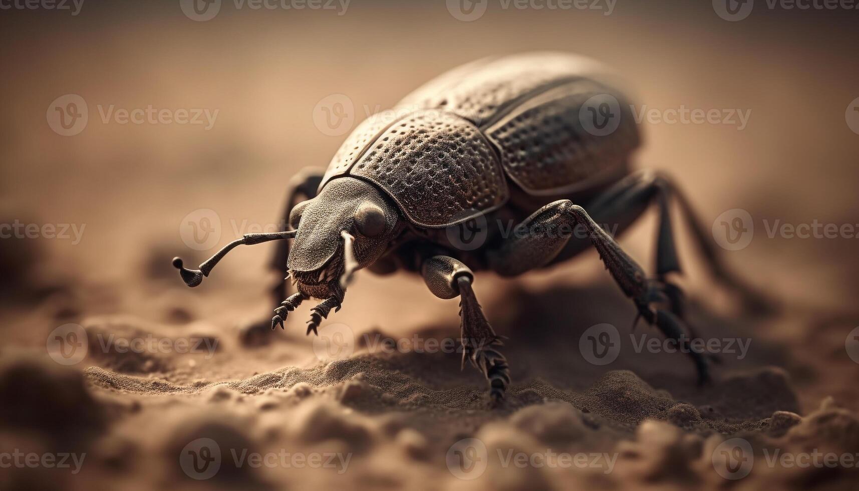 Horned weevil crawling on leaf in nature generated by AI photo