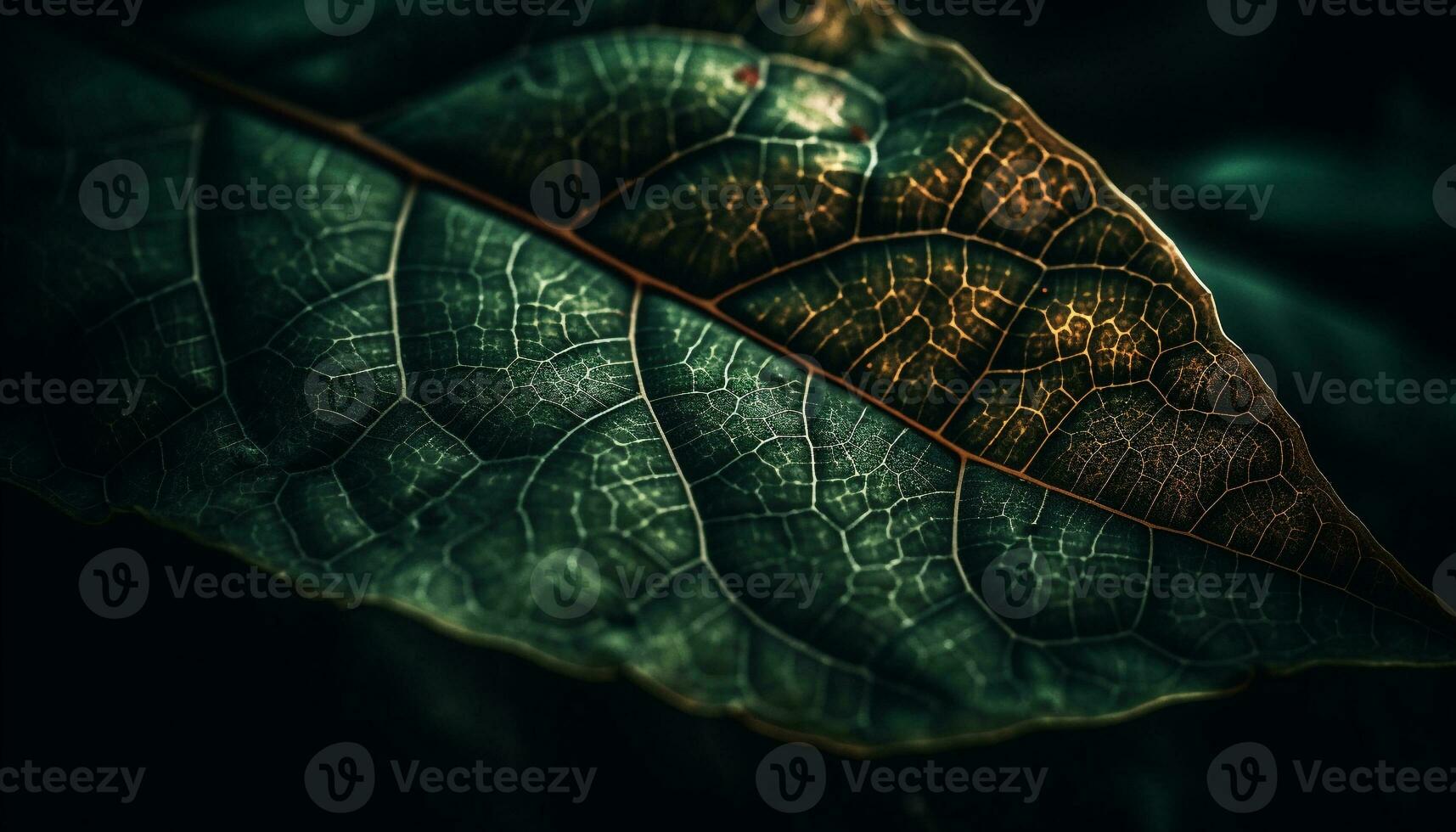 Vibrant leaf vein glows in natural sunlight generated by AI photo