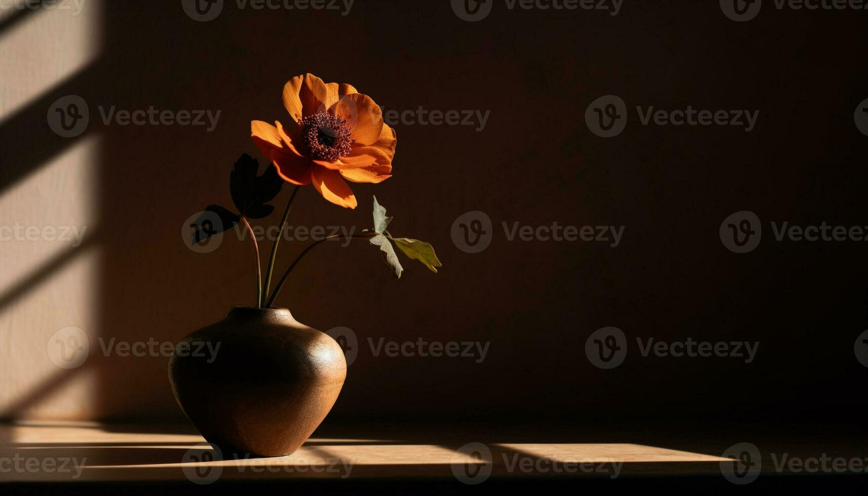 Rustic elegance single flower in old vase generated by AI photo