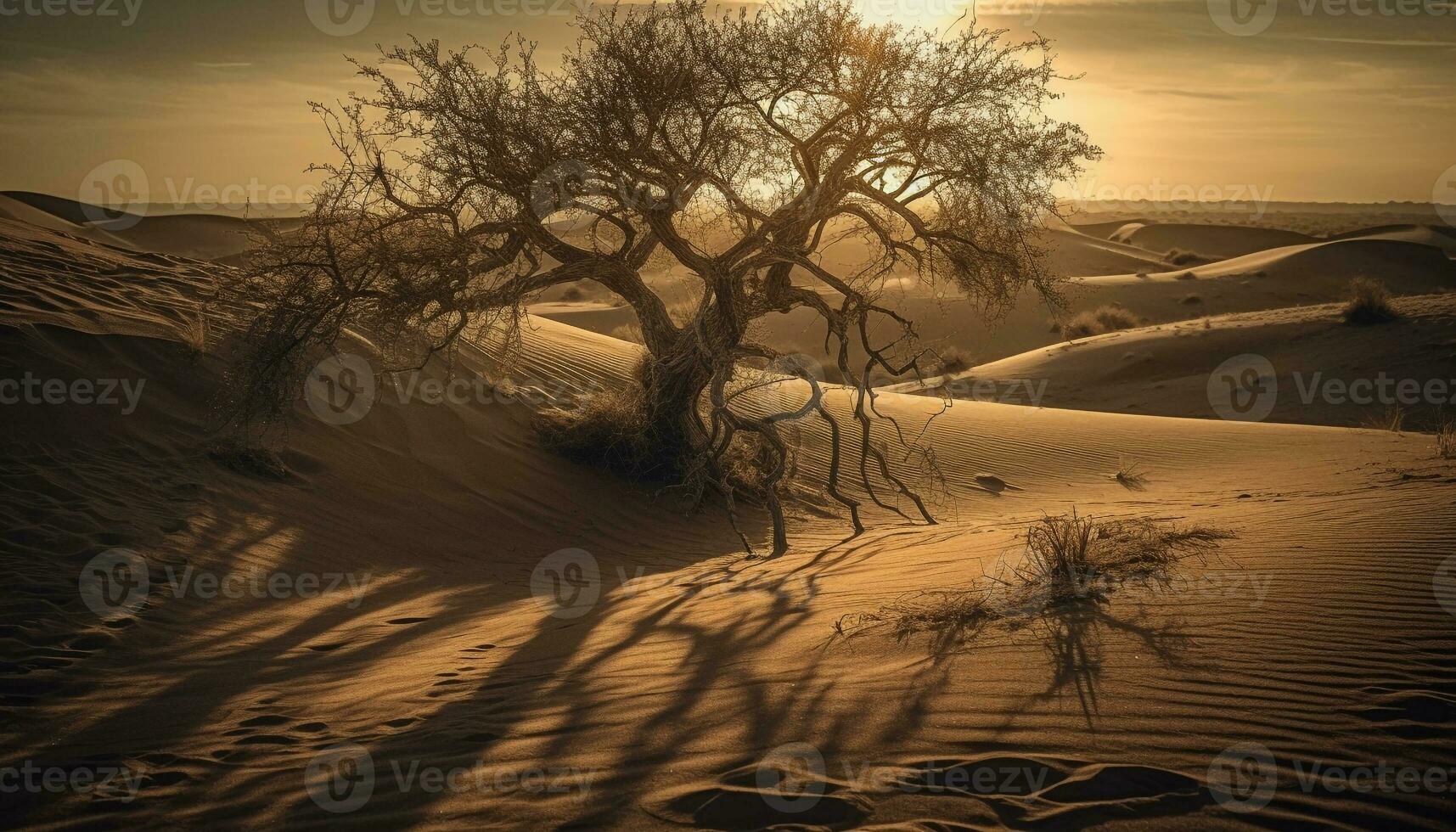 Rippled sand dunes pattern the arid landscape generated by AI photo