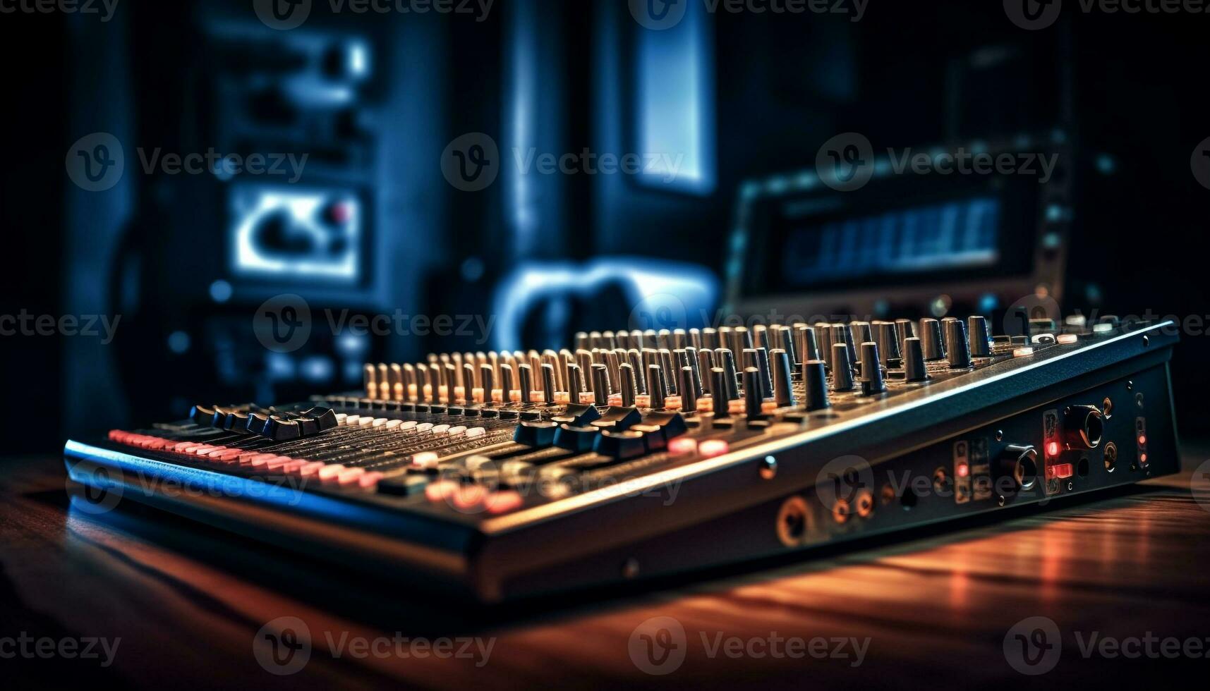 Nightclub jockey controls sound mixer with knob generated by AI photo