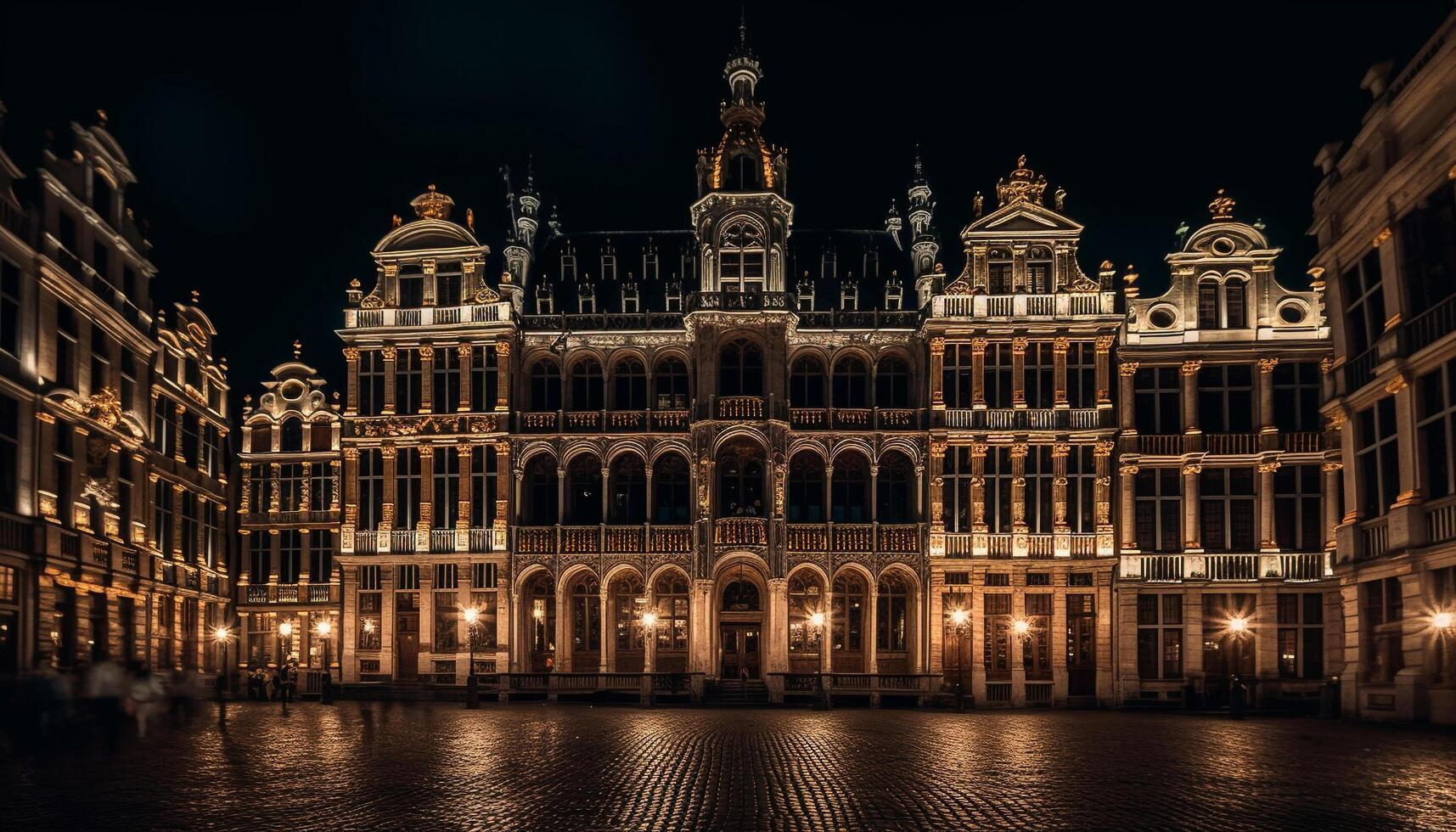 Illuminated architecture reflects city rich history and culture generated by AI photo