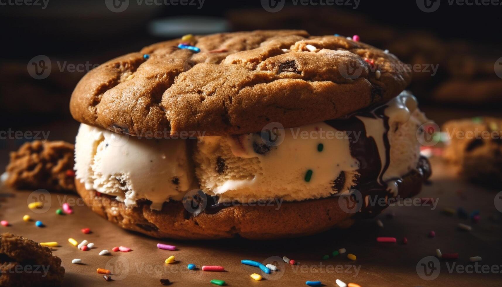 Homemade chocolate chip cookies, stacked on plate generated by AI photo