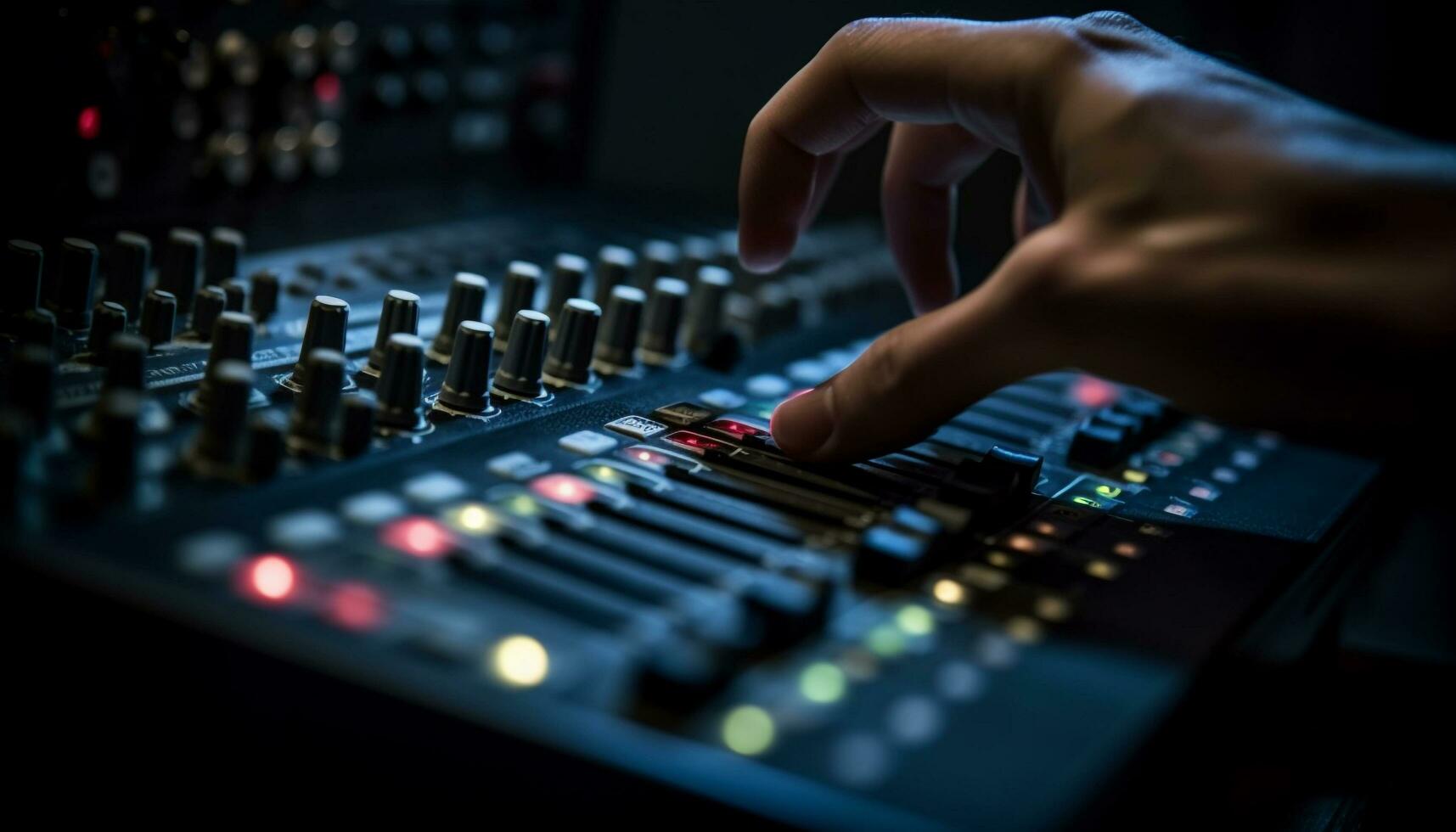Sound engineer adjusting equipment in recording studio generated by AI photo